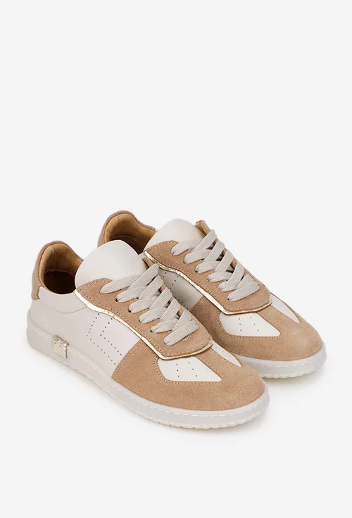 Pantofi dama NUR bej cu detalii colorate din piele