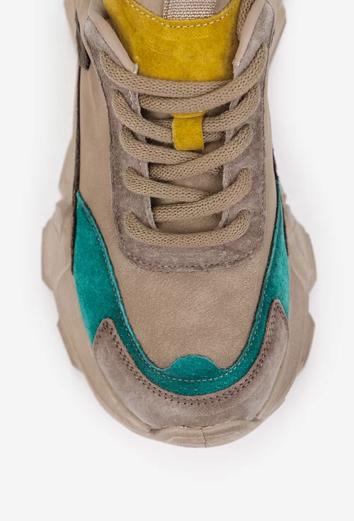 Pantofi dama NUR bej cu detalii colorate din piele