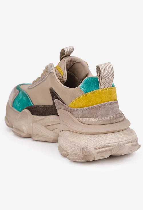 Pantofi dama NUR bej cu detalii colorate din piele