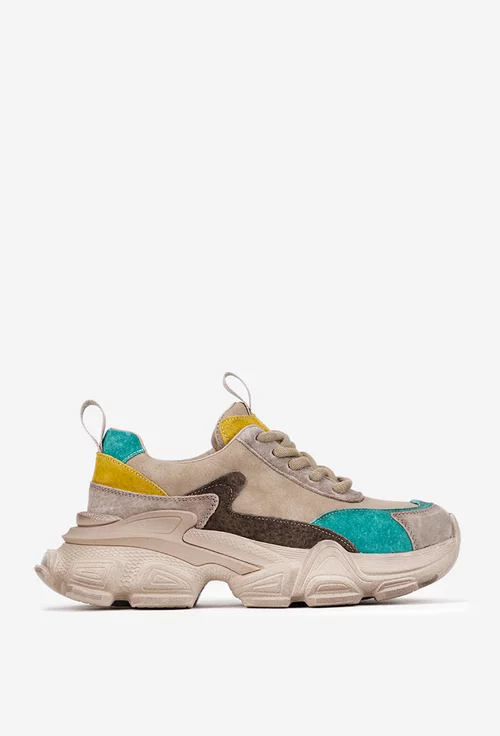 Pantofi dama NUR bej cu detalii colorate din piele