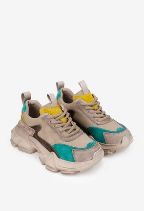 Pantofi dama NUR bej cu detalii colorate din piele