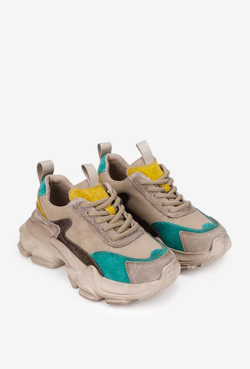 Pantofi dama NUR bej cu detalii colorate din piele