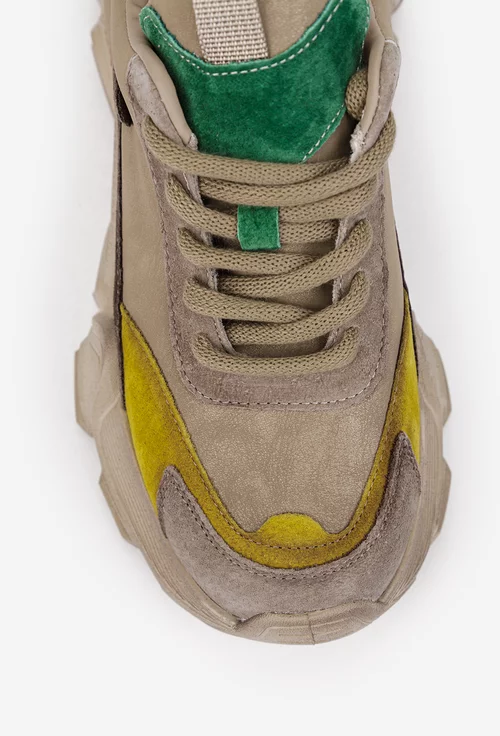 Pantofi dama NUR bej cu detalii colorate din piele