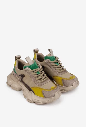 Pantofi dama NUR bej cu detalii colorate din piele