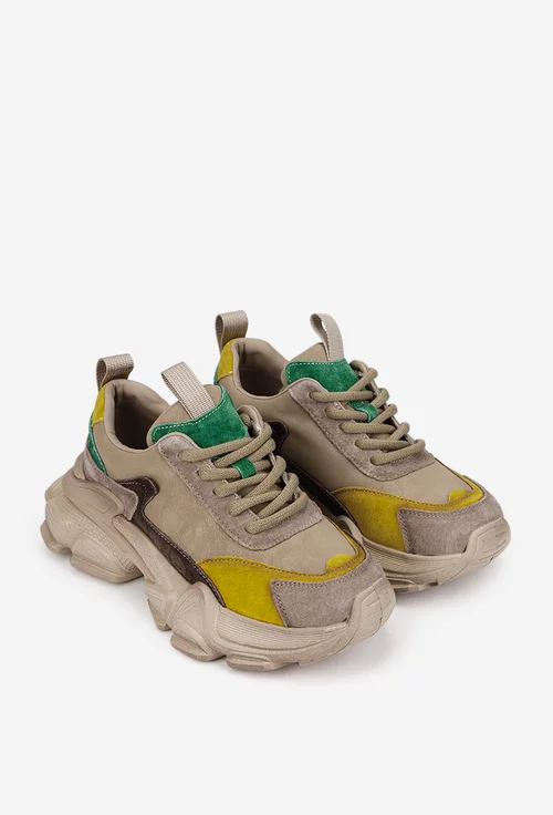 Pantofi dama NUR bej cu detalii colorate din piele