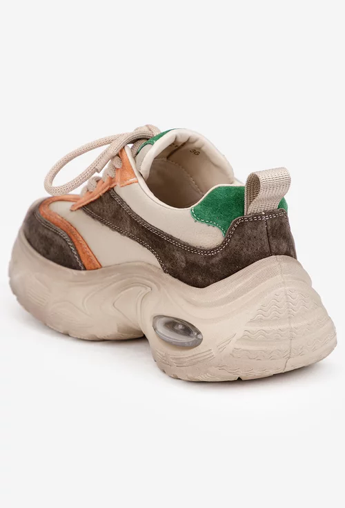 Pantofi dama NUR bej cu detalii colorate din piele intoarsa