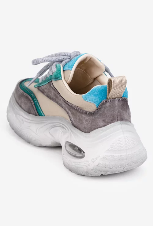 Pantofi dama NUR bej cu detalii multicolore din piele intoarsa