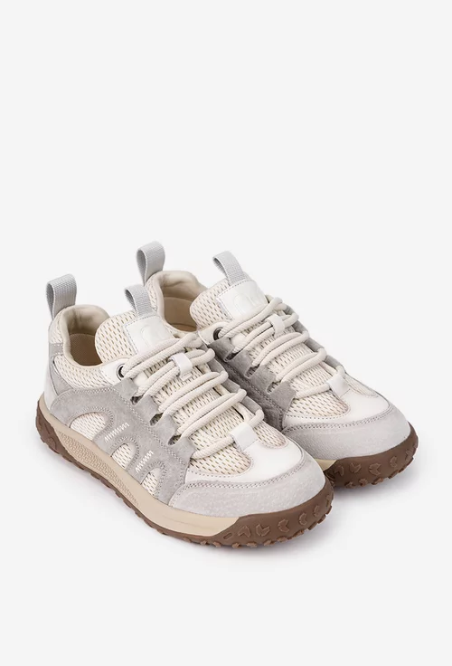 Pantofi dama NUR bej cu gri din piele si material textil