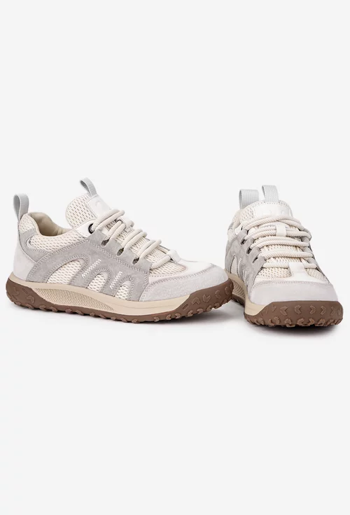 Pantofi dama NUR bej cu gri din piele si material textil