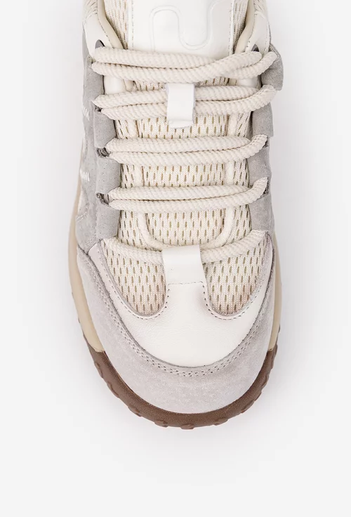 Pantofi dama NUR bej cu gri din piele si material textil