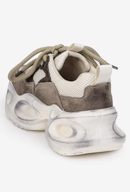 Pantofi dama NUR bej cu maro din piele intoarsa si material textil