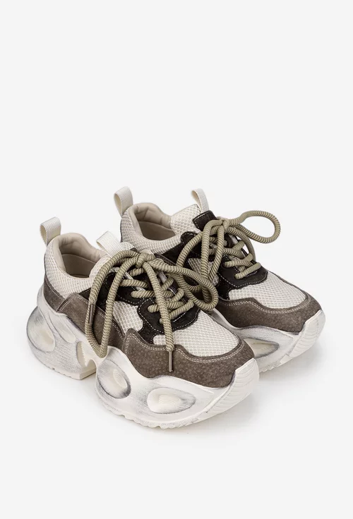 Pantofi dama NUR bej cu maro din piele intoarsa si material textil