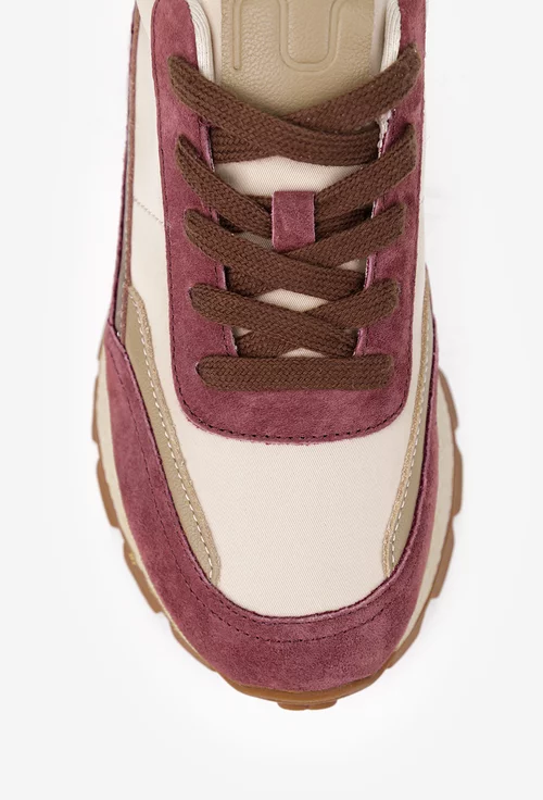 Pantofi dama NUR bej cu mov din piele si material textil