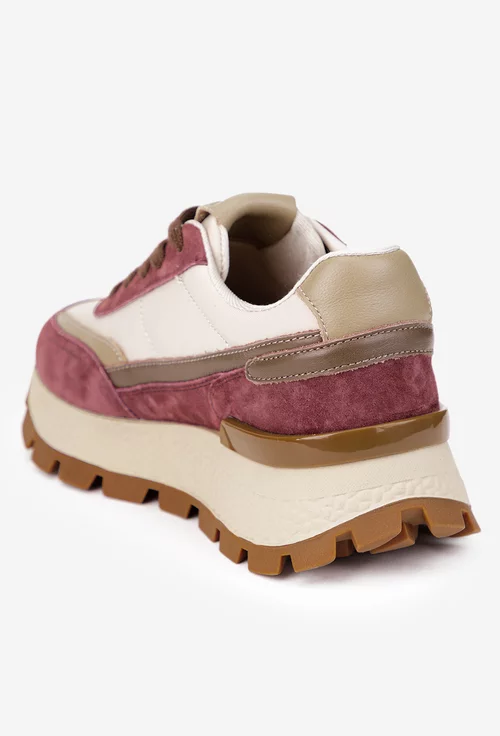 Pantofi dama NUR bej cu mov din piele si material textil