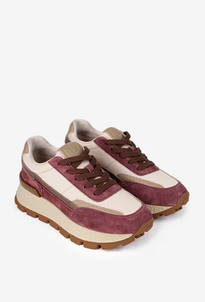 Pantofi dama NUR bej cu mov din piele si material textil