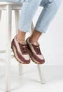Pantofi dama NUR bej cu mov din piele si material textil