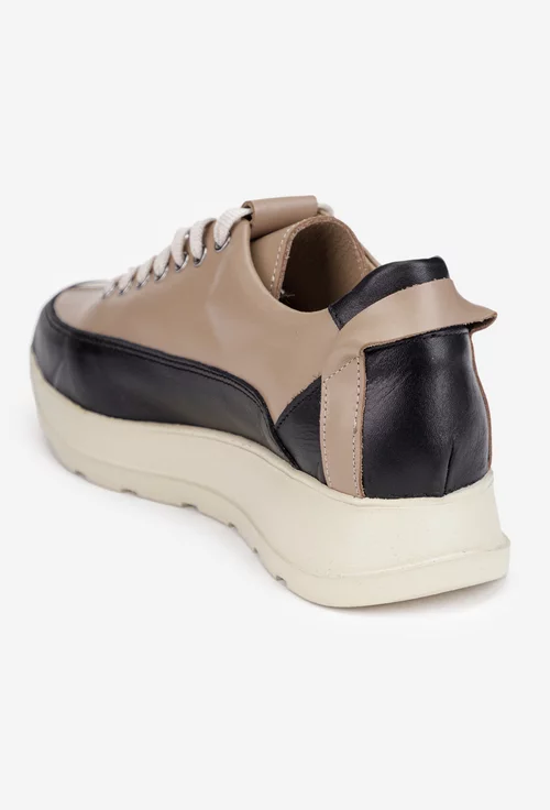 Pantofi dama NUR bej cu negru din piele