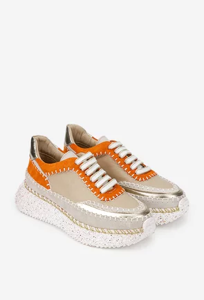 Pantofi dama NUR bej cu portocaliu din piele