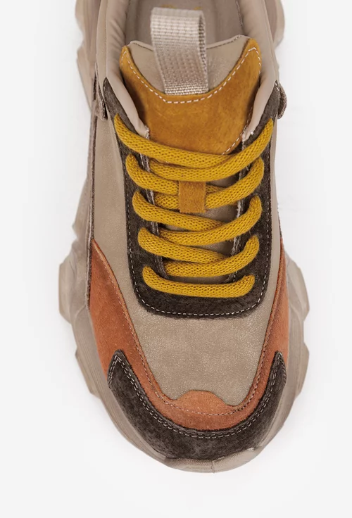 Pantofi dama NUR bej cu portocaliu din piele