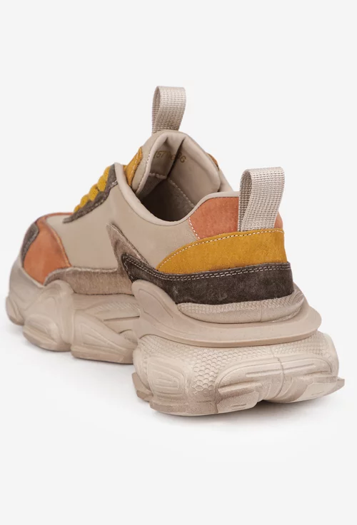 Pantofi dama NUR bej cu portocaliu din piele