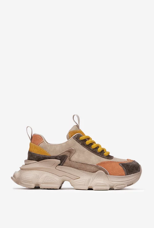 Pantofi dama NUR bej cu portocaliu din piele