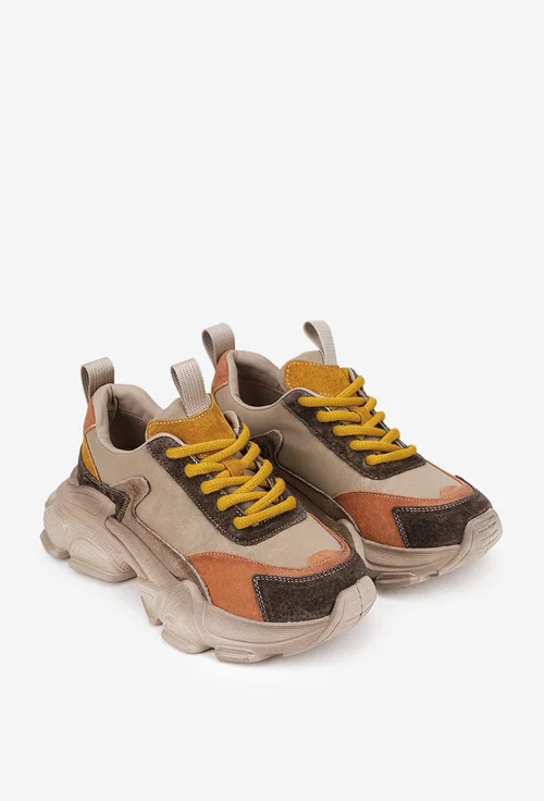 Pantofi dama NUR bej cu portocaliu din piele