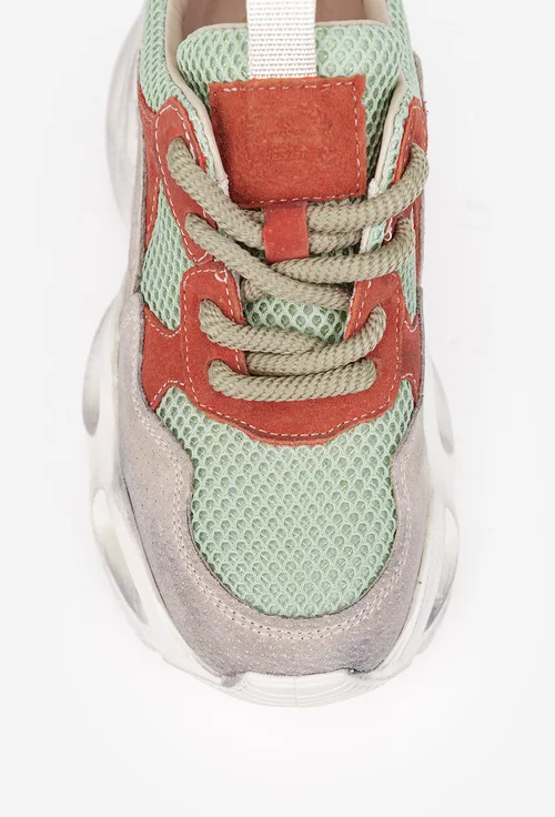 Pantofi dama NUR bej cu portocaliu din piele intoarsa si material textil