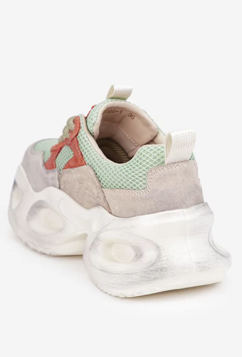 Pantofi dama NUR bej cu portocaliu din piele intoarsa si material textil