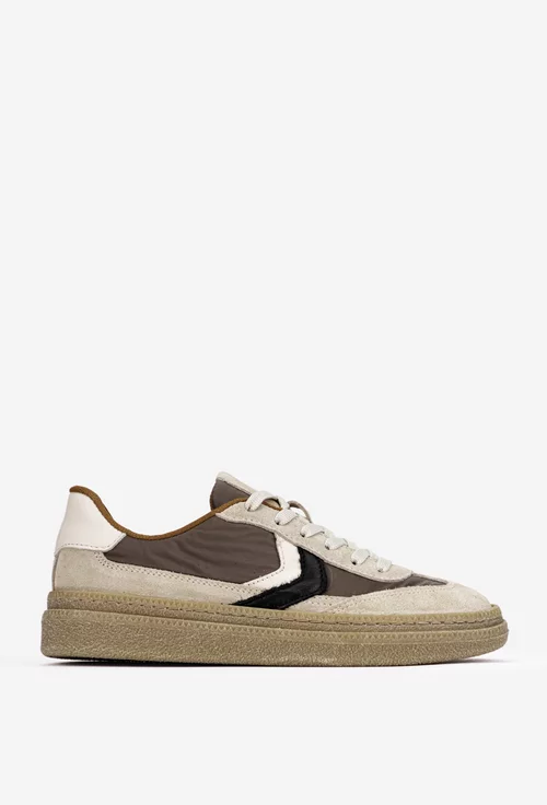 Pantofi dama NUR bej cu taupe din piele intoarsa si material textil