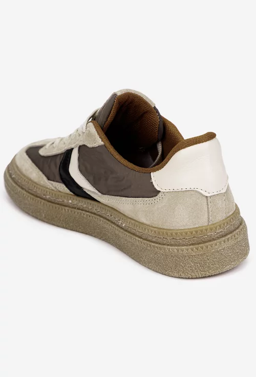 Pantofi dama NUR bej cu taupe din piele intoarsa si material textil