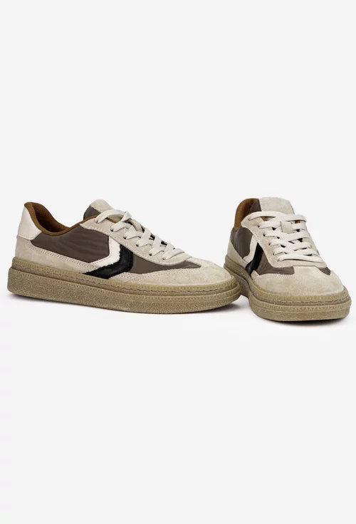 Pantofi dama NUR bej cu taupe din piele intoarsa si material textil