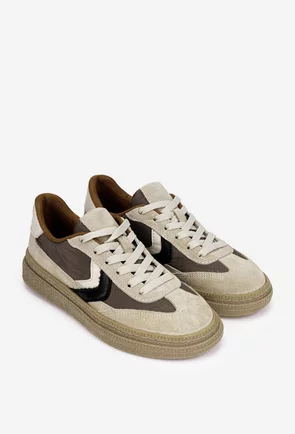 Pantofi dama NUR bej cu taupe din piele intoarsa si material textil