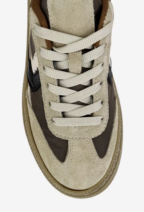Pantofi dama NUR bej cu taupe din piele intoarsa si material textil