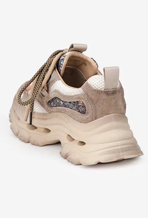Pantofi dama NUR bej din material textil si piele