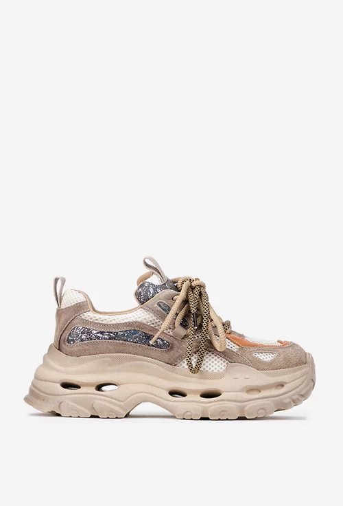 Pantofi dama NUR bej din material textil si piele