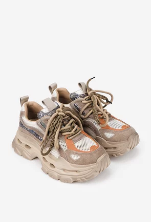 Pantofi dama NUR bej din material textil si piele