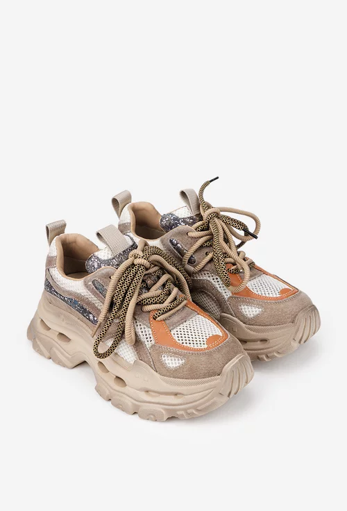 Pantofi dama NUR bej din material textil si piele