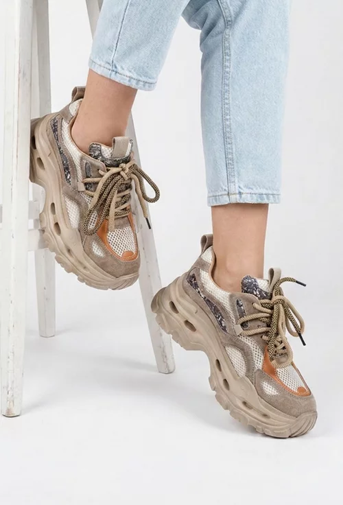 Pantofi dama NUR bej din material textil si piele