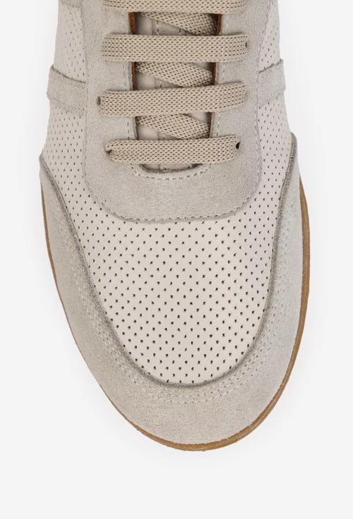 Pantofi dama NUR bej din piele cu aspect perforat