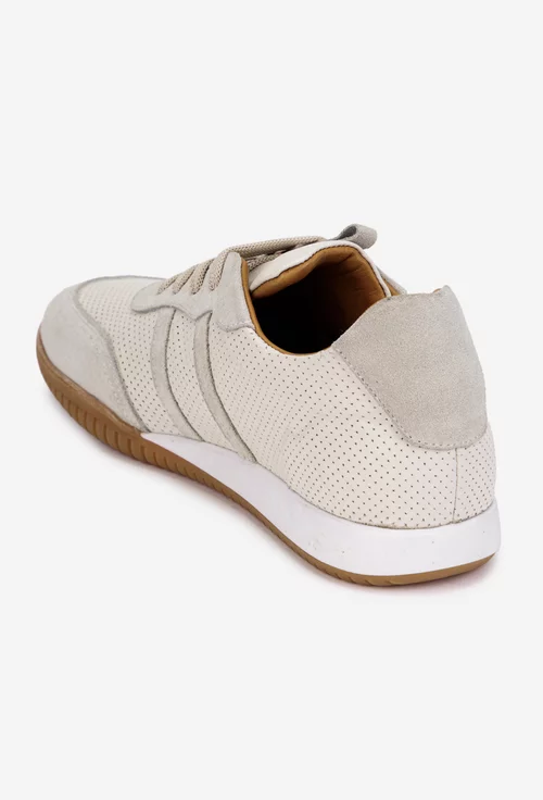 Pantofi dama NUR bej din piele cu aspect perforat