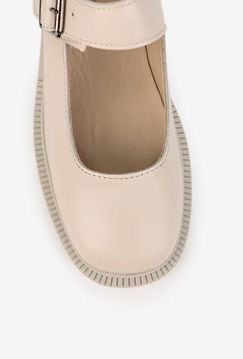 Pantofi dama NUR bej din piele cu bareta