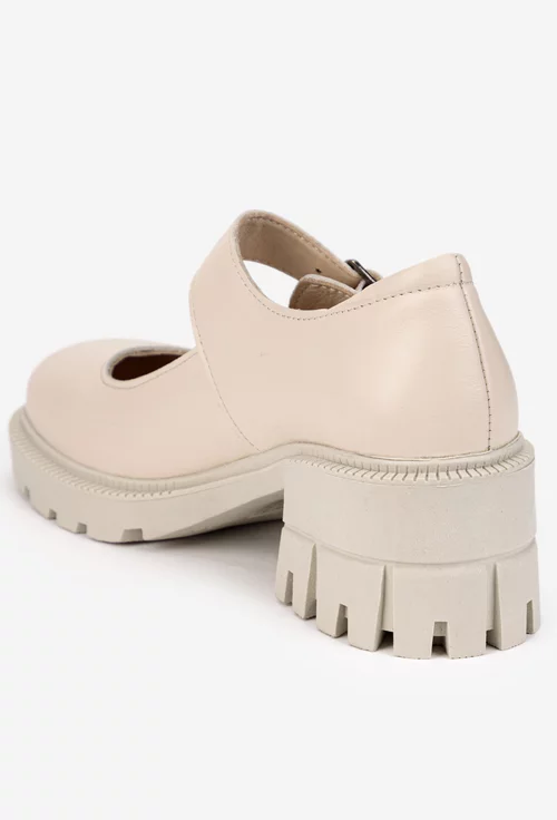 Pantofi dama NUR bej din piele cu bareta