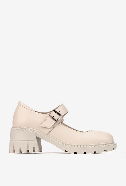 Pantofi dama NUR bej din piele cu bareta