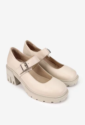Pantofi dama NUR bej din piele cu bareta