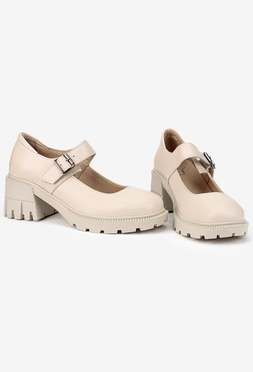 Pantofi dama NUR bej din piele cu bareta