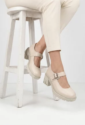 Pantofi dama NUR bej din piele cu bareta
