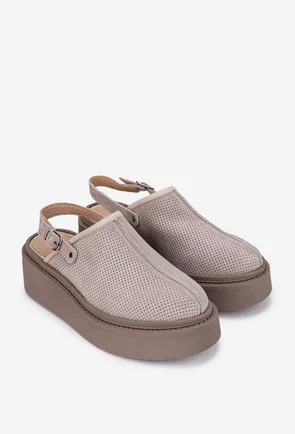 Pantofi dama NUR bej din piele cu decupaj