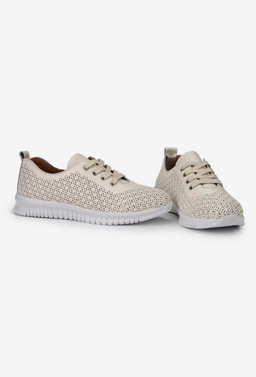 Pantofi dama NUR bej din piele cu model