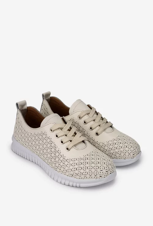 Pantofi dama NUR bej din piele cu model