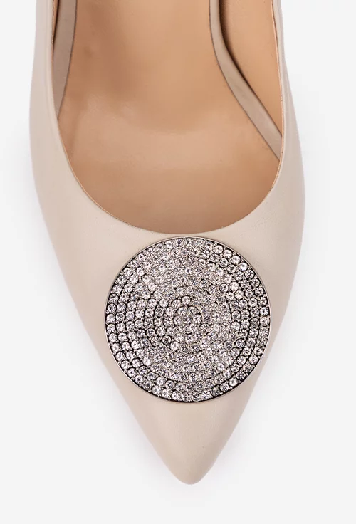 Pantofi dama NUR bej din piele cu ornament